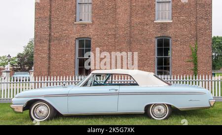 DEARBORN, MI/USA - JUNE 20, 2015: A 1962 Ford Galaxie Sunliner car at The Henry Ford (THF) Motor Muster car show, Greenfield Village, near Detroit. Stock Photo