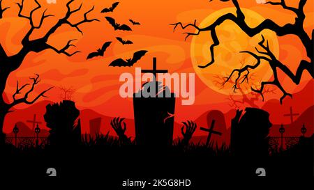 Halloween background. Scary tombstone on graveyard Stock Vector