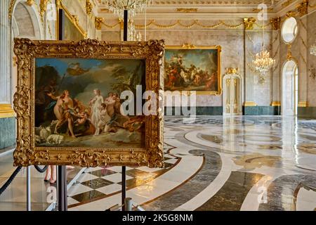 Marble Hall with exhibited painting 'The Judgement of Paris' by Jean Baptiste Marie Pierre, New Palace, Sanssouci Park, Potsdam, Brandenburg, Germany. Stock Photo