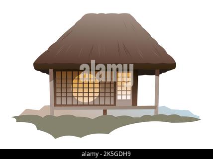 Traditional Japanese house. Rural dwelling with thatched roof ...