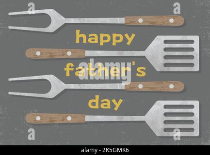 A father's day set of grilling tools in a cut paper style with textures Stock Vector