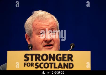 Aberdeen, Scotland, UK. 8th October 2022. Ian Blackford MP the SNP Westminster leader makes speech to the SNP conference on the opening day.  Iain Masterton/Alamy Live News Stock Photo