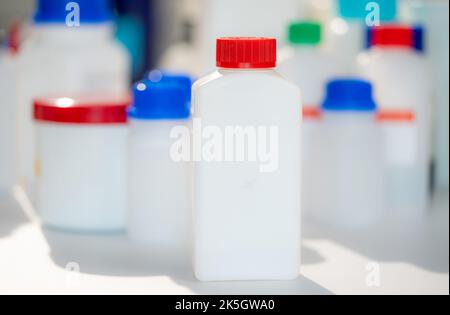 Plastic container for storing chemicals and food additives Stock Photo