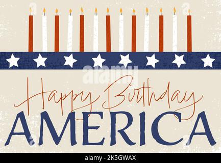 An American flag birthday candle design in a cut paper style with textures Stock Vector