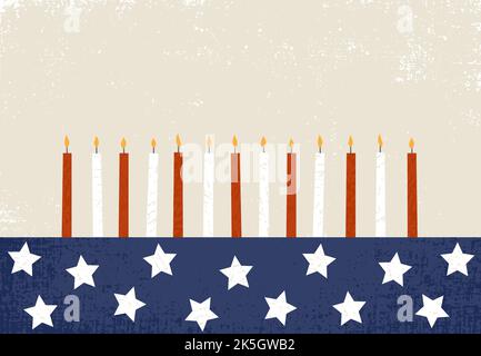 An American flag birthday candle design in a cut paper style with textures Stock Vector