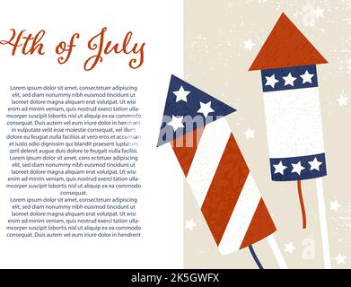A set of fourth of july fireworks, in a cut paper style with textures Stock Vector
