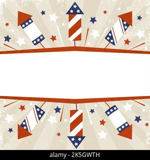 Fourth of july fireworks and stars, in a cut paper style with textures Stock Vector