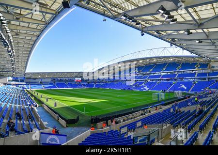 Brighton, UK. 08th Oct, 2022. The Amex Stadium ready the Premier League match between Brighton & Hove Albion and Tottenham Hotspur at The Amex on October 8th 2022 in Brighton, England. (Photo by Jeff Mood/phcimages.com) Credit: PHC Images/Alamy Live News Stock Photo