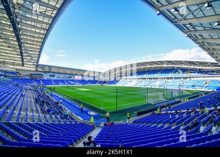 Brighton, UK. 08th Oct, 2022. The Amex Stadium ready the Premier League match between Brighton & Hove Albion and Tottenham Hotspur at The Amex on October 8th 2022 in Brighton, England. (Photo by Jeff Mood/phcimages.com) Credit: PHC Images/Alamy Live News Stock Photo