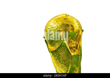 KUALA LUMPUR, MALAYSIA - OCTOBER 02, 2022 : World cup trophy replica with world cup concept. Stock Photo