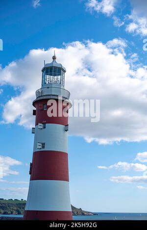 Famous Smeaton's Tower on the Hoe in Plymouth with blue sky background Stock Photo