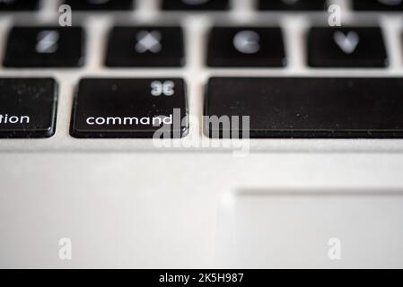 Close up of keyboard on laptop with command button main focus Stock Photo