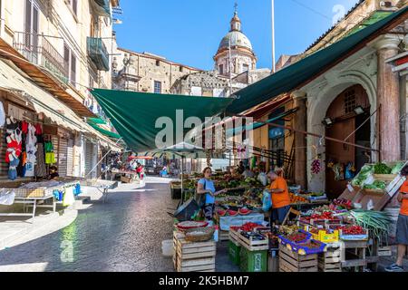 Palermo, Sicily, Italy - July 6, 2020: View of the church of San Matteo located in the heart of Palermo. The traditional medieval Italian city centre, Stock Photo