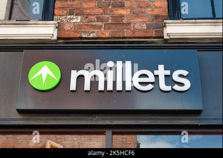 Shrewsbury, UK-  July 14, 2022: Millets store sign in Shrewsbury, Engalnd. Stock Photo