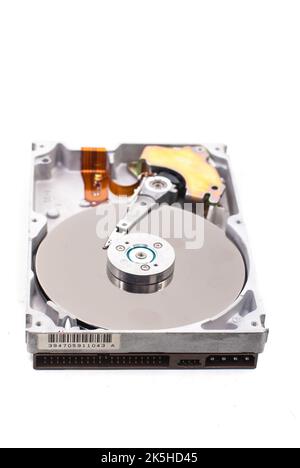 real open hard drive isolated on white ackground Stock Photo