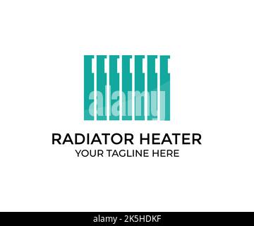 Heating metal radiator, white radiator, modern radiator at home logo design. Central heating system, iron heating equipment in front vector design. Stock Vector