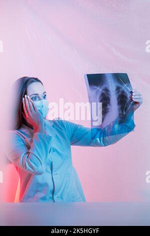 lung diagnostic scared radiologist chest x-ray Stock Photo