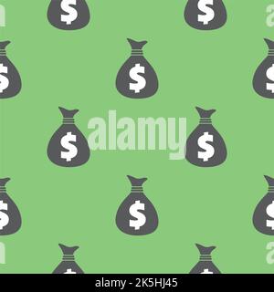 Bags full of dollars seamless pattern. Wrapping background with repeating USA money symbols isolated on green. Vector eps8 illustration. Stock Vector