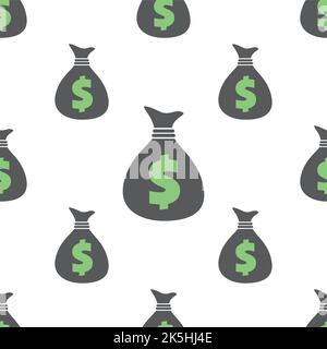 Bags full of dollars seamless pattern. Wrapping background with repeating USA money symbols isolated on white. Vector eps8 illustration. Stock Vector