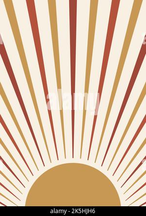 Retro sun print boho minimalist printable wall art. Stock Vector