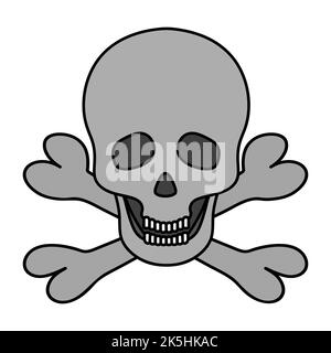 Skull and crossbones. Colored vector illustration. Pirate symbol. Jaw with straight teeth. Hollows instead of eyes and nose. Stock Vector