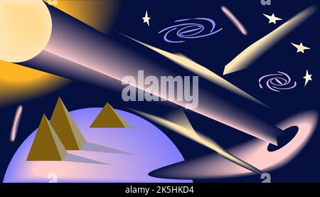 colorful postcard of three pictures with an image of the landscape of the planet Stock Vector
