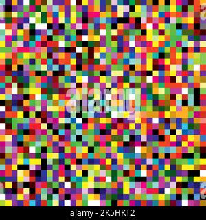 Colorful pixel mosaic seamless pattern. Repeating texture with multiple colors square dots. Retro 8-bit video game style geometric vector background. Stock Vector