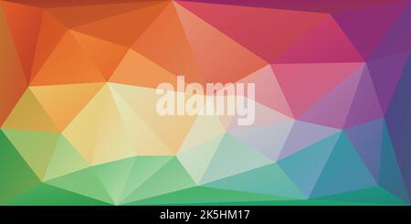 Polygonal background with triangles in bright rainbow colors. Colorful triangular banner template. Spectrum gradient geometric backdrop in origami sty Stock Vector
