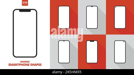 Set of modern smartphones flat style icons. Cell phone with sensor display in various constructive designs. Shape of mobile devices with blank screen. Stock Vector