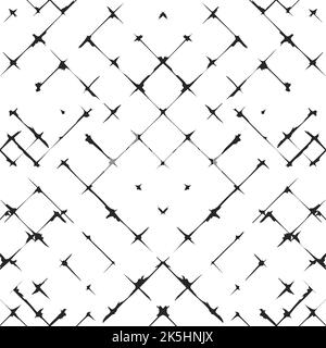 Seamless pattern of irregular abstract grid. Lines and stains intersecting at chaotic order. Grunge texture with overlay effect. Repeating geometric b Stock Vector