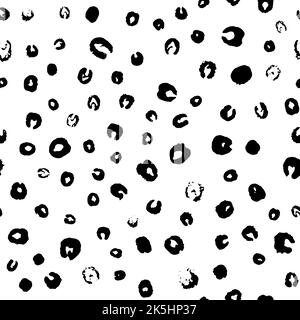 Abstract ink prints seamless pattern. Repeat backdrop of inky blots similar to viruses or bacteria. Black formless round shapes randomly placed on whi Stock Vector
