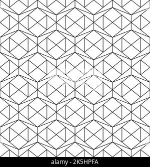 Geometric seamless pattern in outline style. Luxury texture with hexagons and rhombus. Abstract diamond shapes wrapping template. Black intersecting l Stock Vector