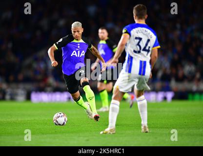 Brighton, UK. 08th Oct, 2022. Richarlison of Tottenham Hotspur during the Premier League match between Brighton & Hove Albion and Tottenham Hotspur at The Amex on October 8th 2022 in Brighton, England. (Photo by Jeff Mood/phcimages.com) Credit: PHC Images/Alamy Live News Stock Photo