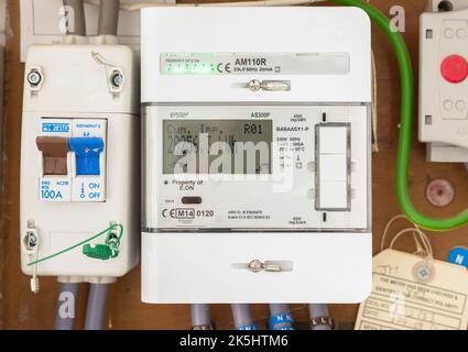 BUCKINGHAM, UK - June 03, 2022. Smart electricity meter, EON domestic electric meter in a home electric box Stock Photo