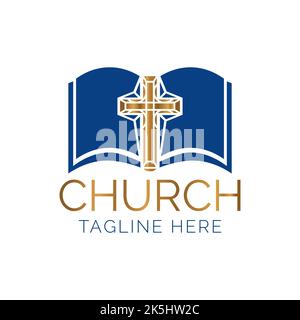 Gold and Blue Christian Church Logo Design Stock Vector