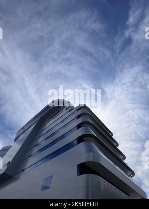 A low-angle shot of the Hotel Olimpia Sky in Vodice against a blue sky Stock Photo