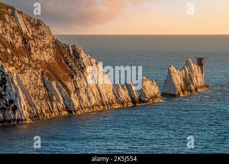 Needles rock formation at Alum Bay, Isle of Wight, South England Stock Photo