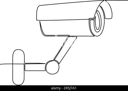 Continuous one line drawing of CCTV camera. Vector illustration Stock Vector
