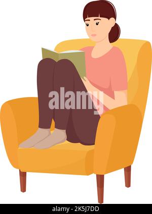 Beautiful woman sitting in chair and reading book. Vector illustration Stock Vector