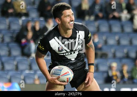 Leeds, UK. 08th Oct, 2022. Headingley Stadium, Leeds, West Yorkshire, 8th October 2022. Leeds Rhinos v New Zealand Rugby League in the Bartercard International Challenge Jeremy Marshall-King of New Zealand Rugby League celebrates scoring the try Credit: Touchlinepics/Alamy Live News Stock Photo