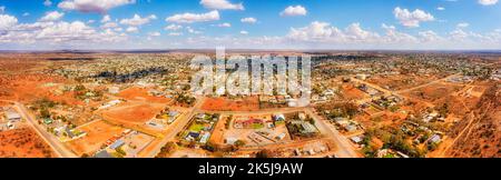 Aerial panorama over Broken Hill residential suburbs in far west of NSW - Australian outback. Stock Photo