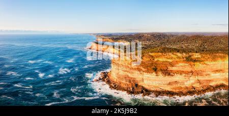 Aerial panorama of Norther beaches pacific ocean coastline from Whale beach Careel head - Australia, Sydney. Stock Photo