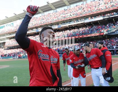 Oscar Gonzalez celebrates walk-off home run after Cleveland Guardians' Wild  Card Series win vs. Rays 