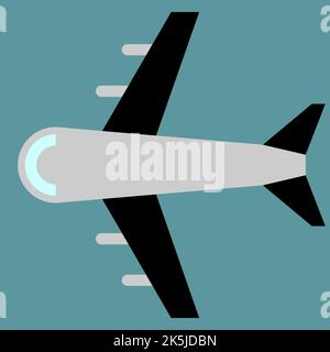 A top view for plane, Aeroplane, transportation means, airlines symbol and tag, black wings, grey plane, plane illustration, black and grey and blue Stock Photo
