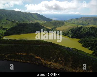 lakes, cliffs and mountain ranges of Azores Stock Photo