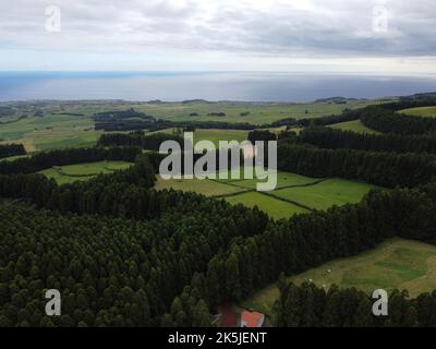 lakes, cliffs and mountain ranges of Azores Stock Photo