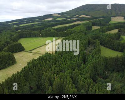 lakes, cliffs and mountain ranges of Azores Stock Photo