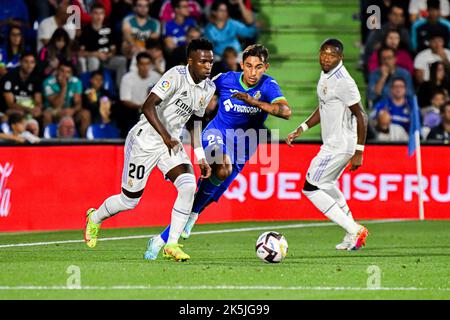 October 8, 2022: GETAFE, SPAIN - OCTOBER 8: Vinicius of Real Madrid CF during the match between Getafe CF and Real Madrid CF of La Liga Santander on October 8, 2022 at Coliseum Alfonso Pérez in Getafe, Spain. (Credit Image: © Samuel CarreÃ±O/PX Imagens via ZUMA Press Wire) Stock Photo