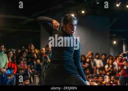 New Delhi, India. 08th Oct, 2022. Indian dancer seen performing in front of an audience during the Red Bull Dance Your Style, a street dance competition at DLF Emporio, Vasant Kunj in New Delhi. Red Bull Dance Your Style, a global street dance event series with a unique format and unique twist, the crowd is the judge. Credit: SOPA Images Limited/Alamy Live News Stock Photo