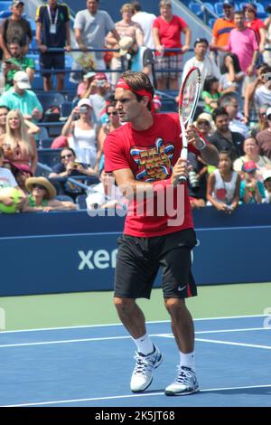 Grand Slam champion Roger Federer of Switzerland during practice for 2012 US Open at Billie Jean King National Tennis Center in New York Stock Photo